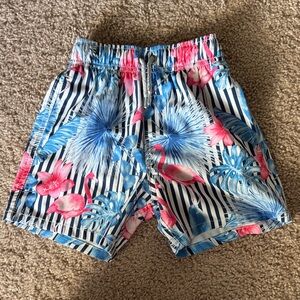 Tropical Kids Swim Trunks - Blue, Pink, White